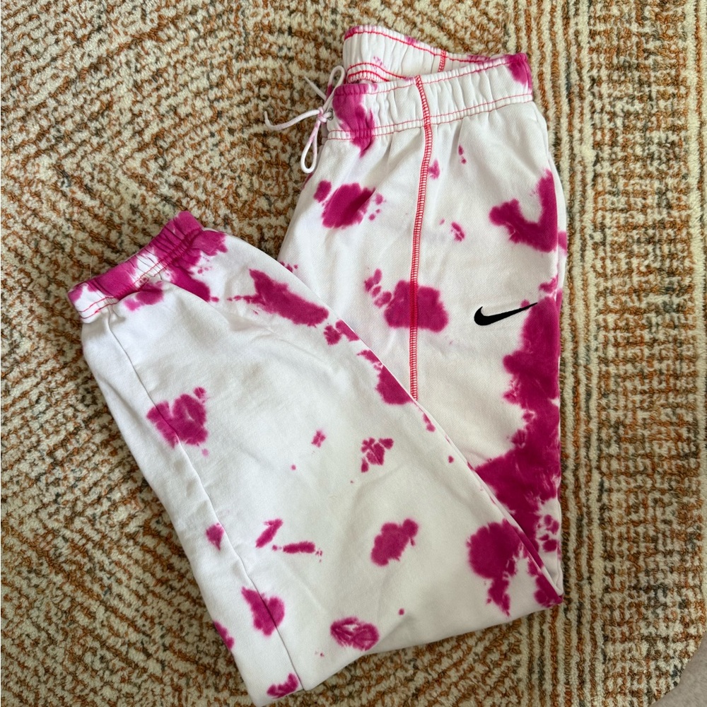 Nike Pink and White Tie-Dye Joggers